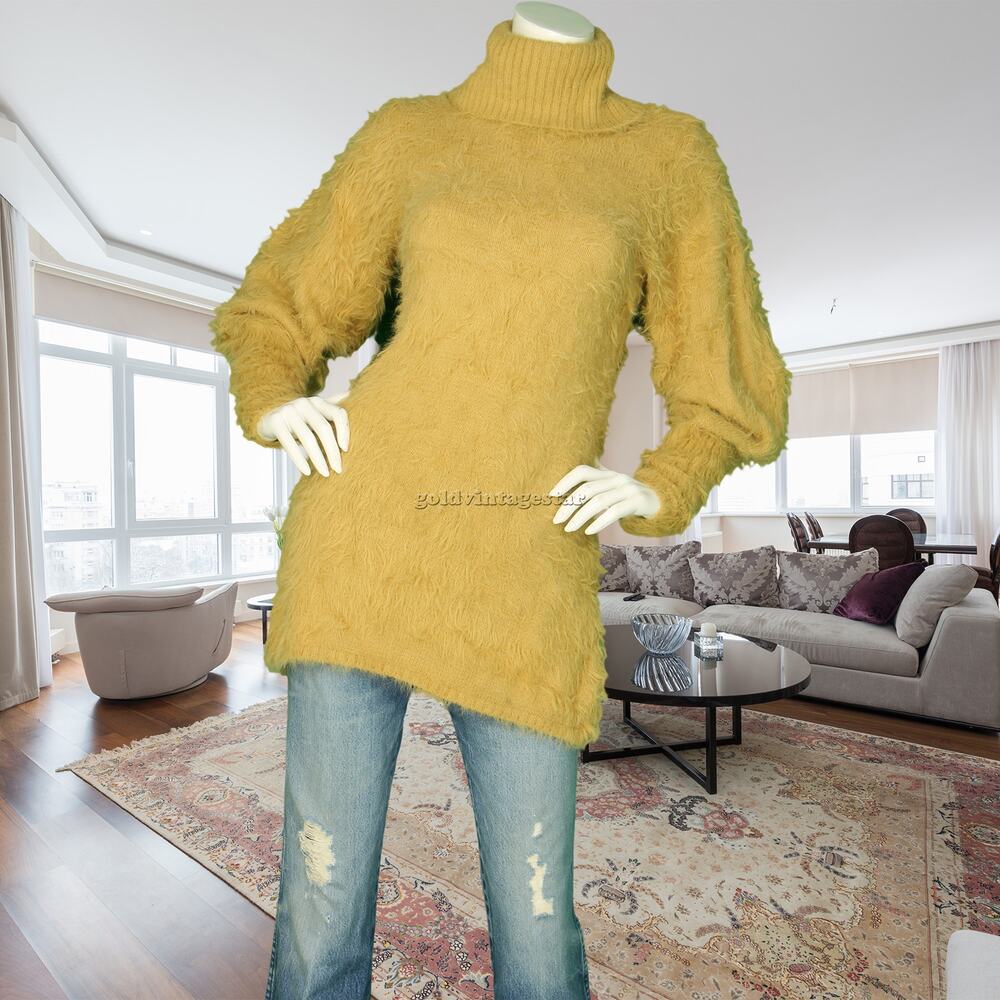 Free People Shaggy Fuzzy Turtle Neck Tunic Mini Sweater Dress Jumper XS